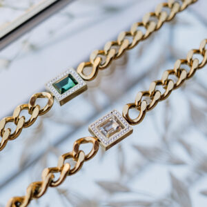 Ατσάλινη χρυσή αλυσίδα για το λαιμό με τετράγωνο στρας